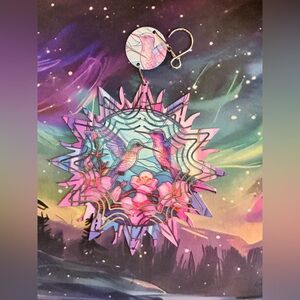 NEW 8” Hummingbird Mandala Wind spinner- Pink Blue Floral